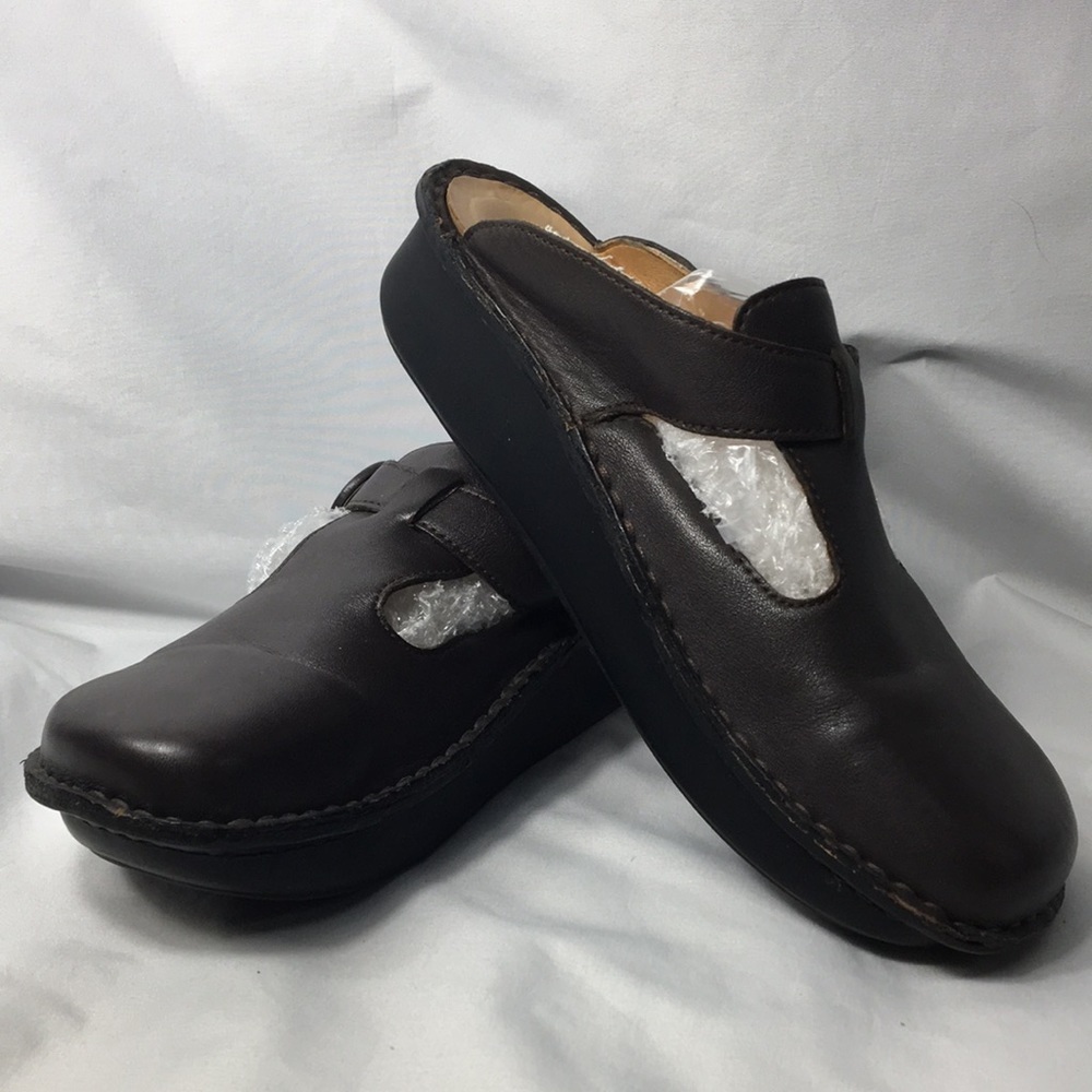 PG Lite Women’s Alegria Brown Leather Mules Size EUR 40 GREAT Condition